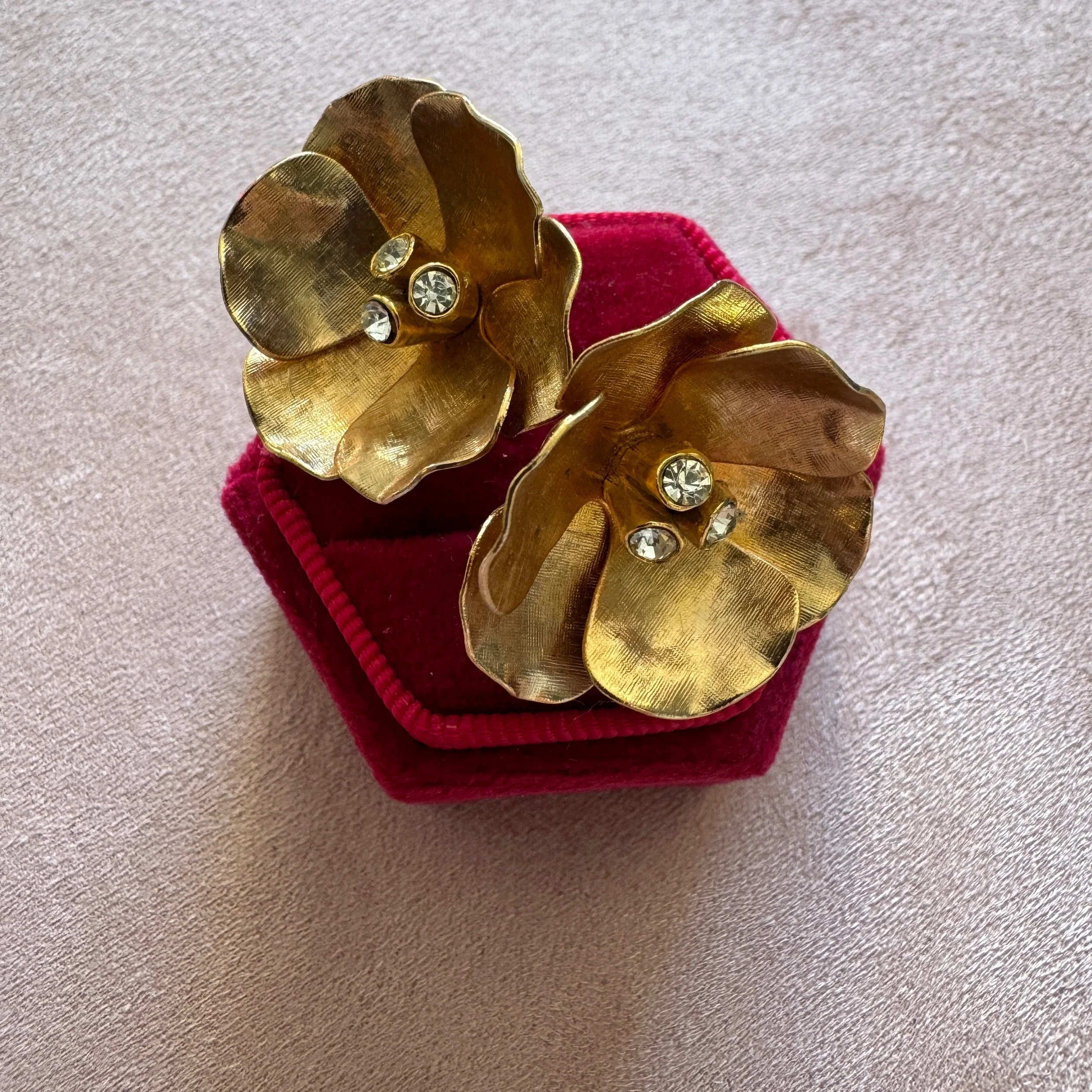 Gold Tone Floral Clip-On Earrings