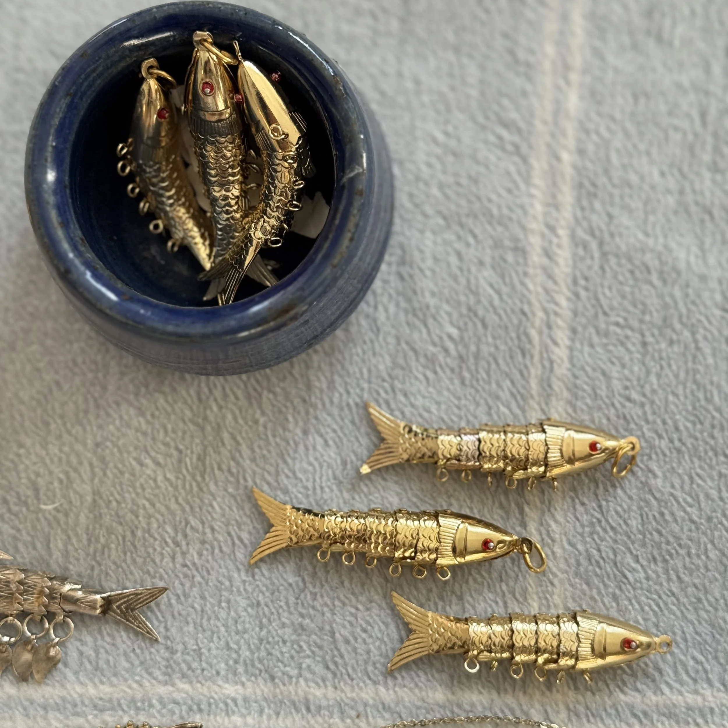 Articulated Gold Tone Fish Pendant