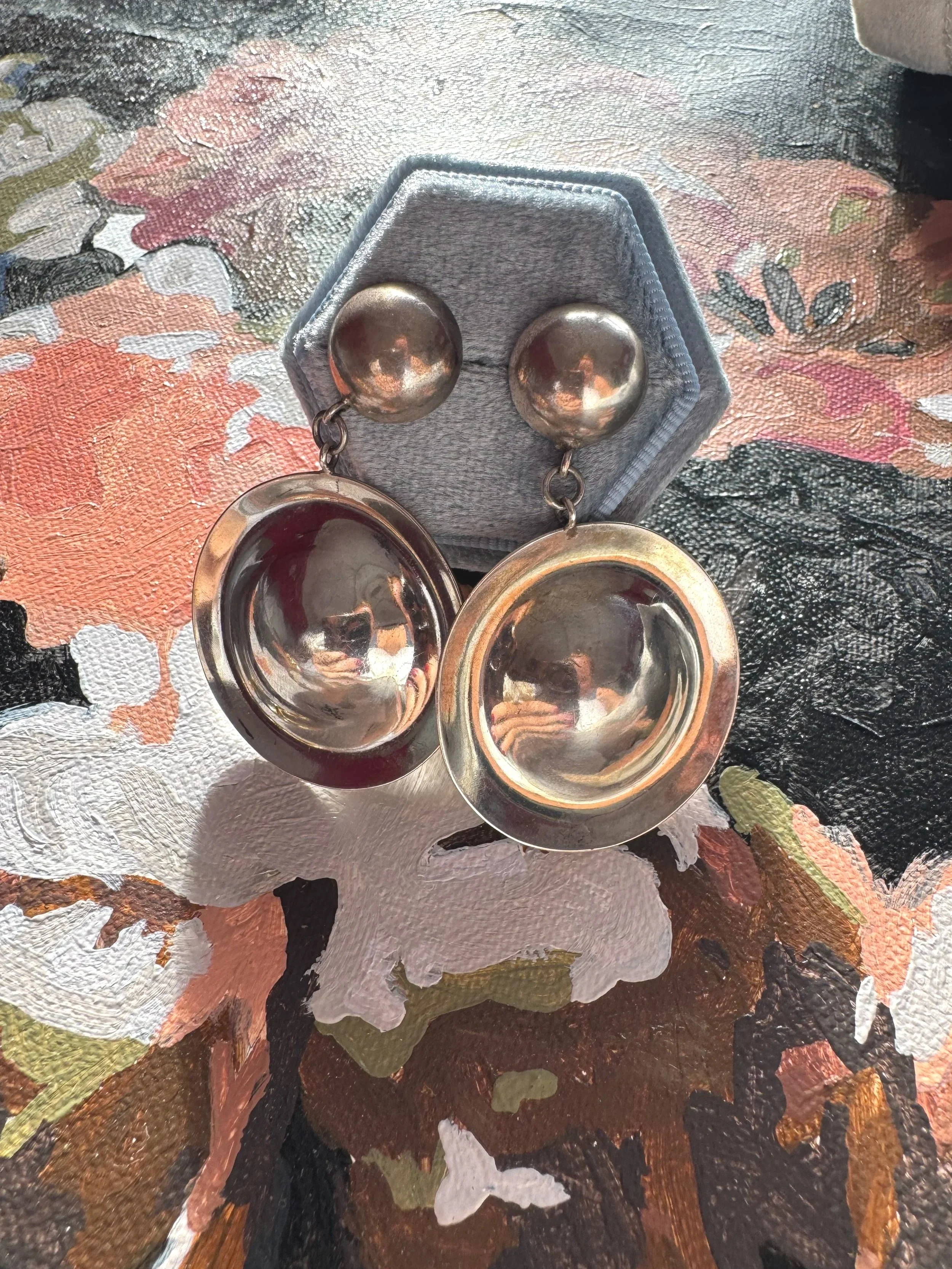 Silver Domed Disk Earrings