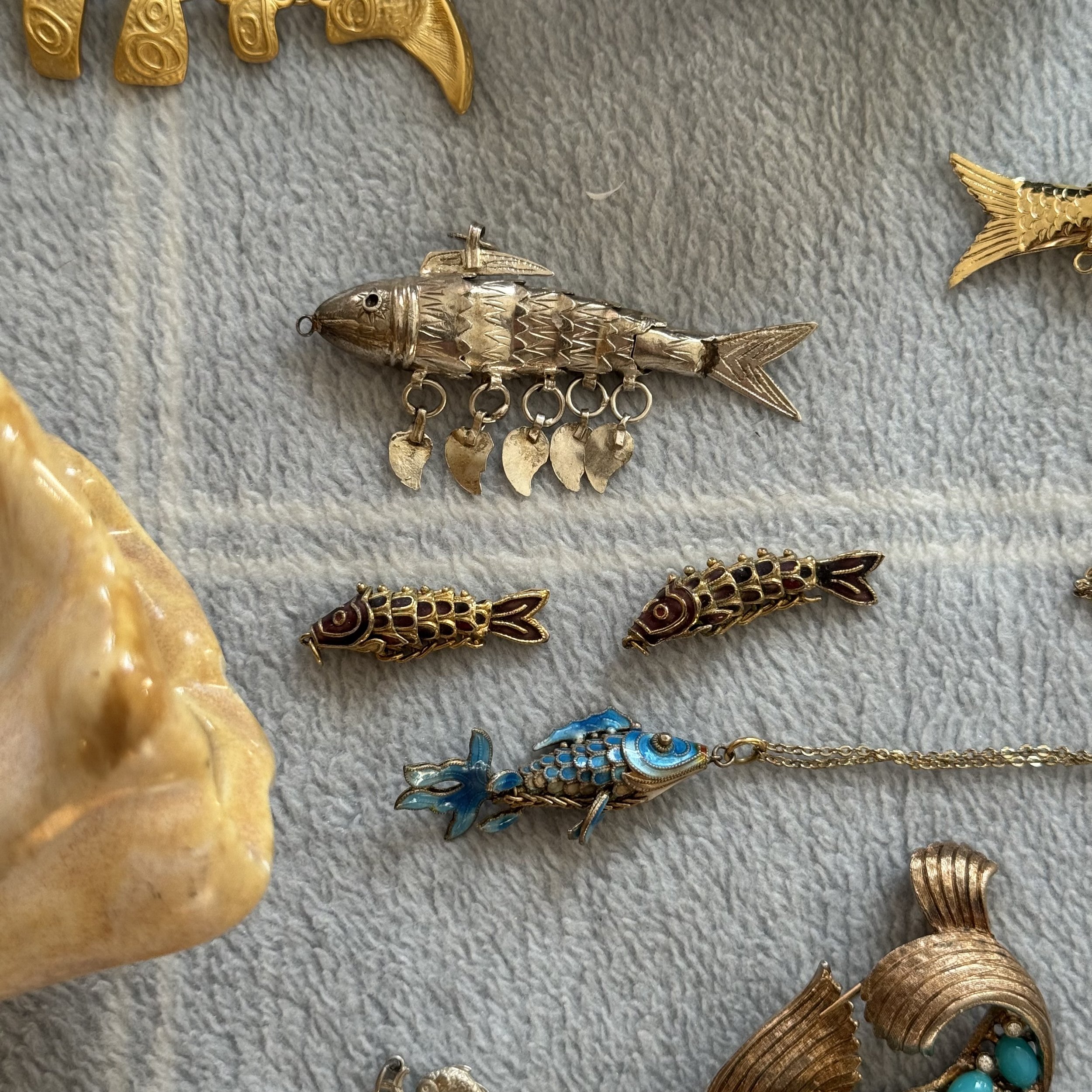 sold! Blue Enamel Articulated Fish Pendant (+ necklace)