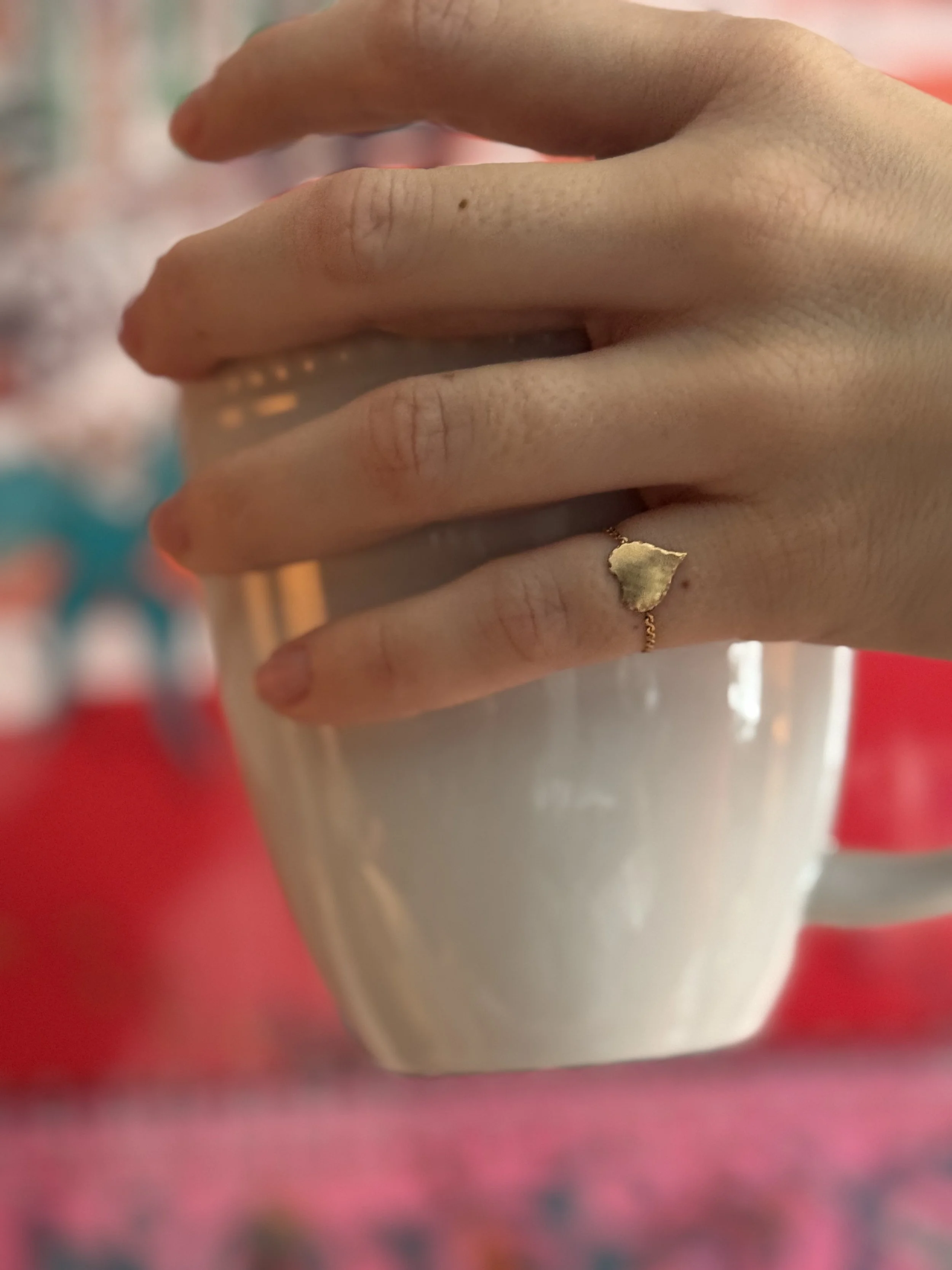 14k Yellow Gold  Chain Heart Ring