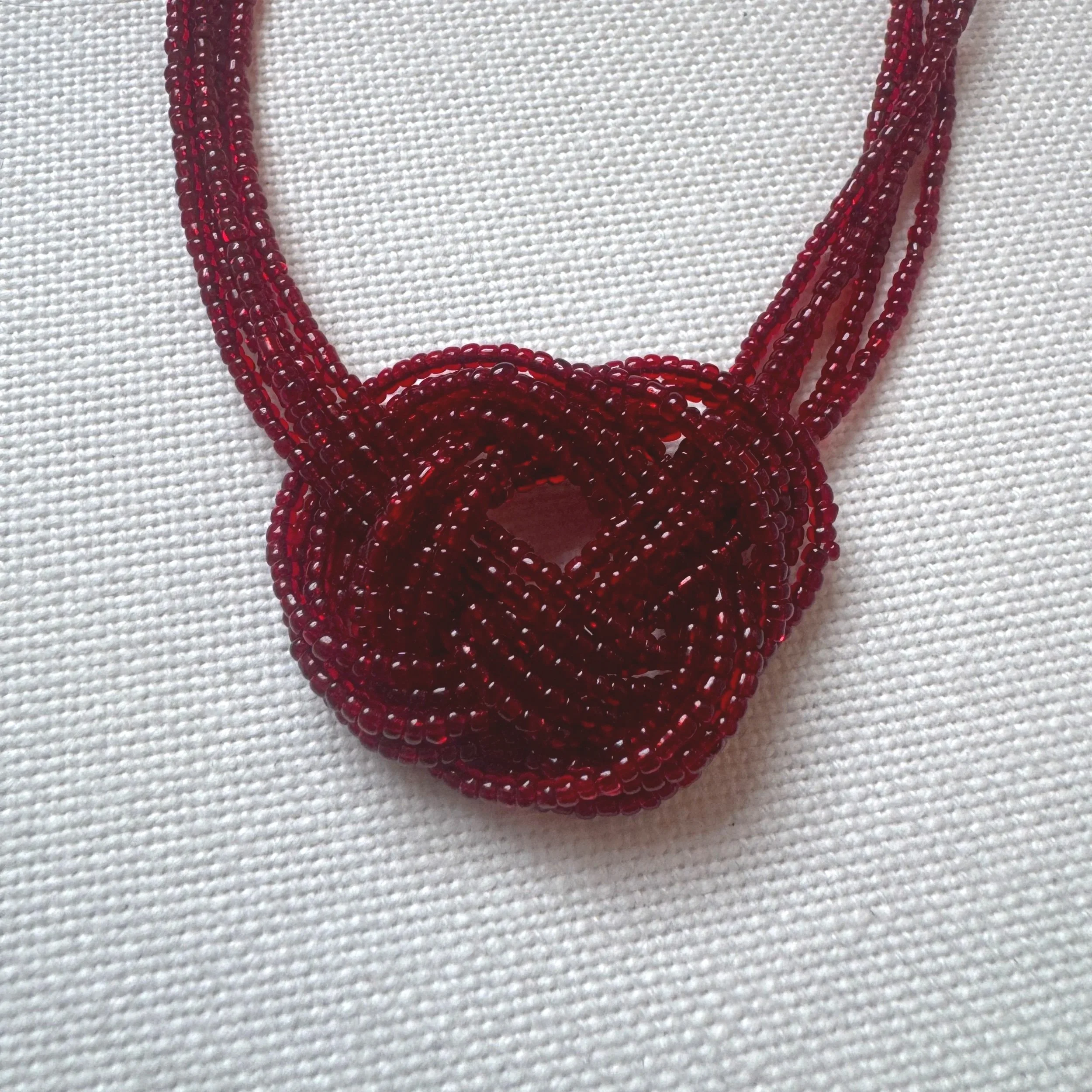 Red Seed Bead Celtic Knot Necklace