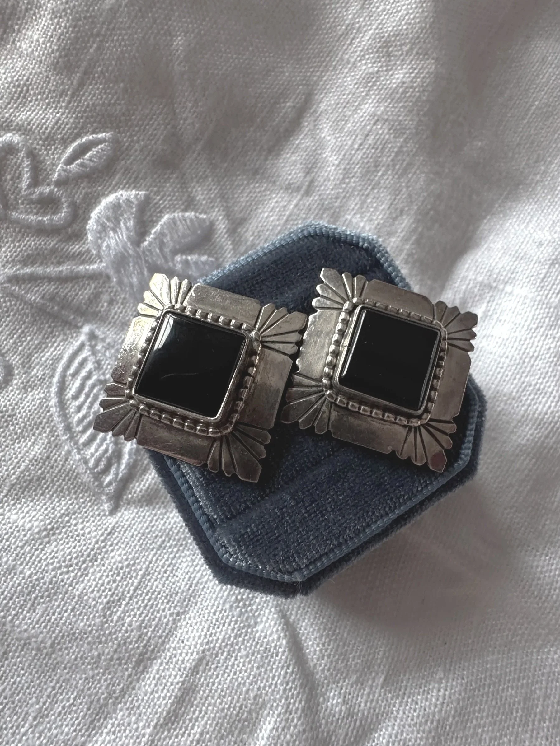 sold! Sterling Silver and Onyx Square Earrings