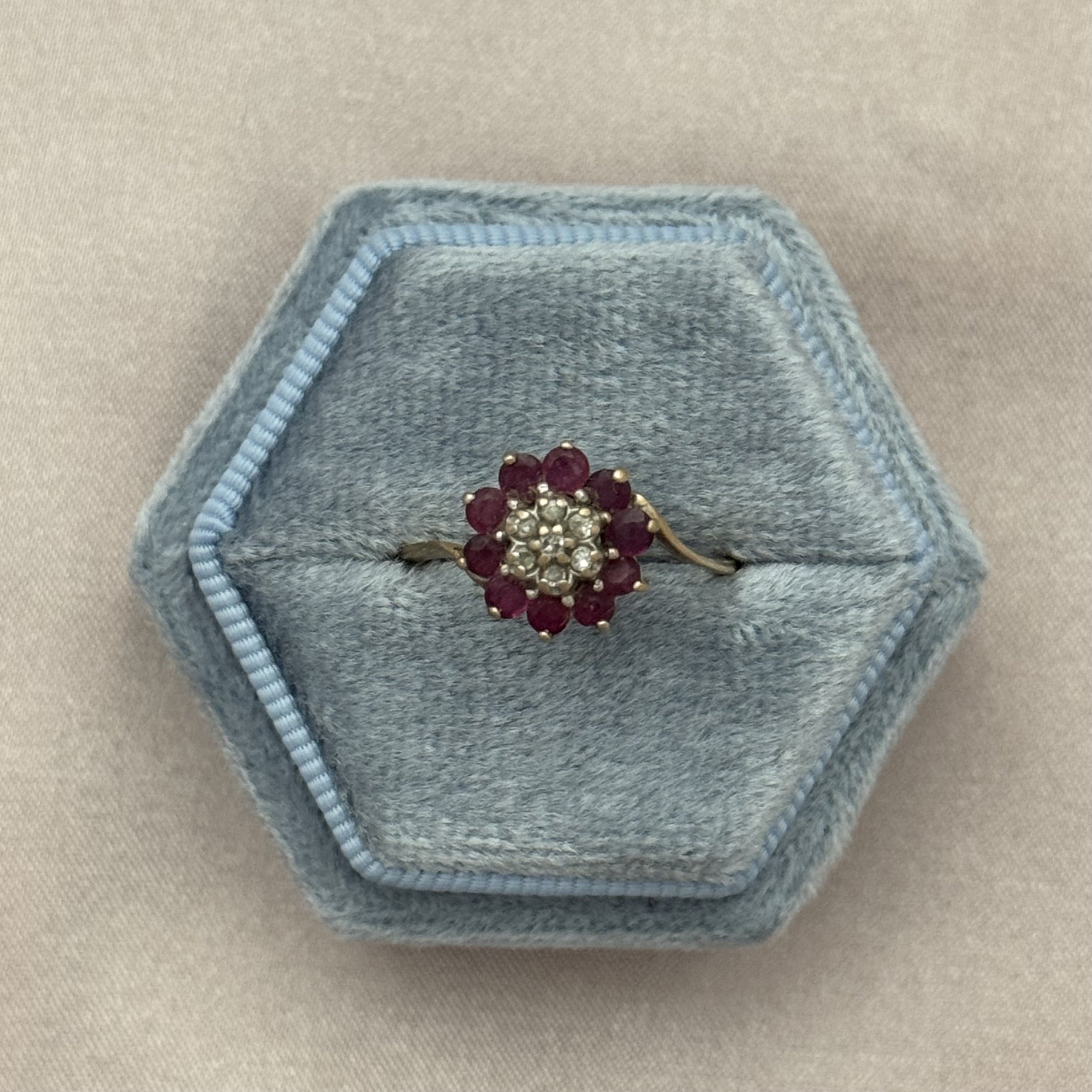 10k Gold with Ruby and Diamonds Floral Ring