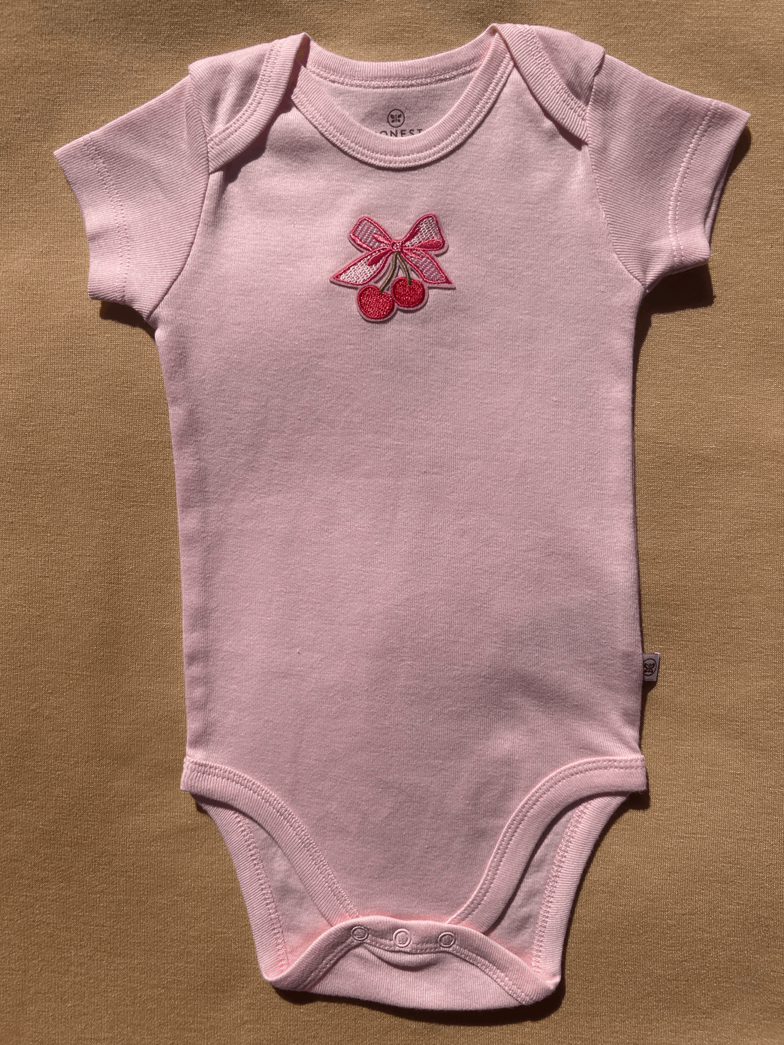 Cherry Ribbon Patch Onesie size 3 to 6 months