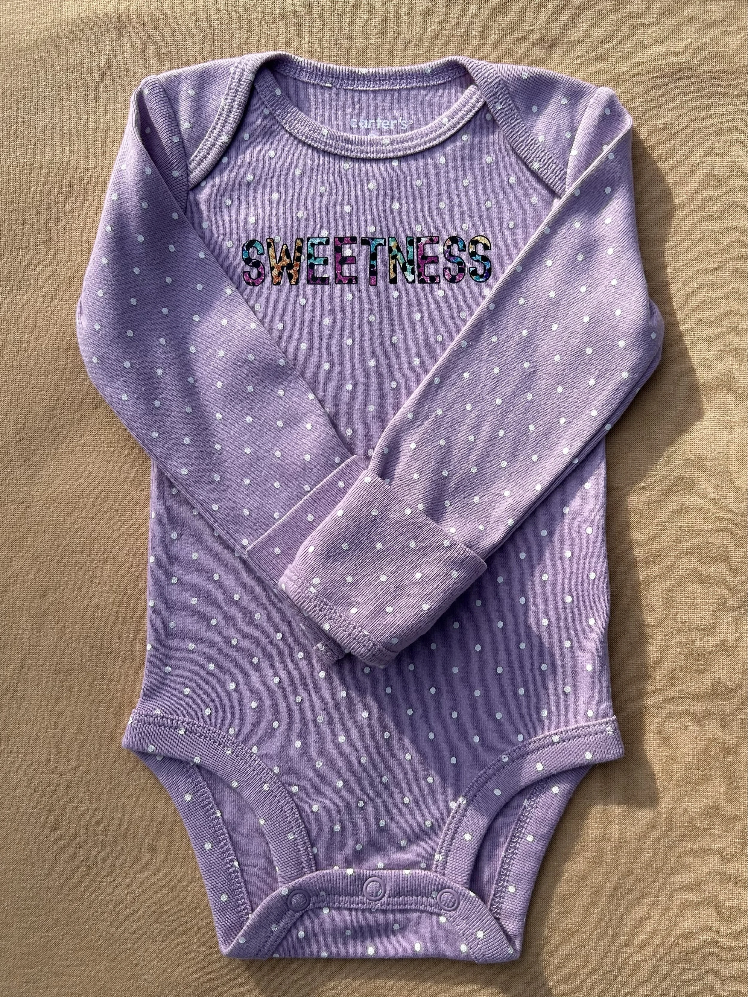 Sweetness Lavender Polka Dot Onesie. size 3 months