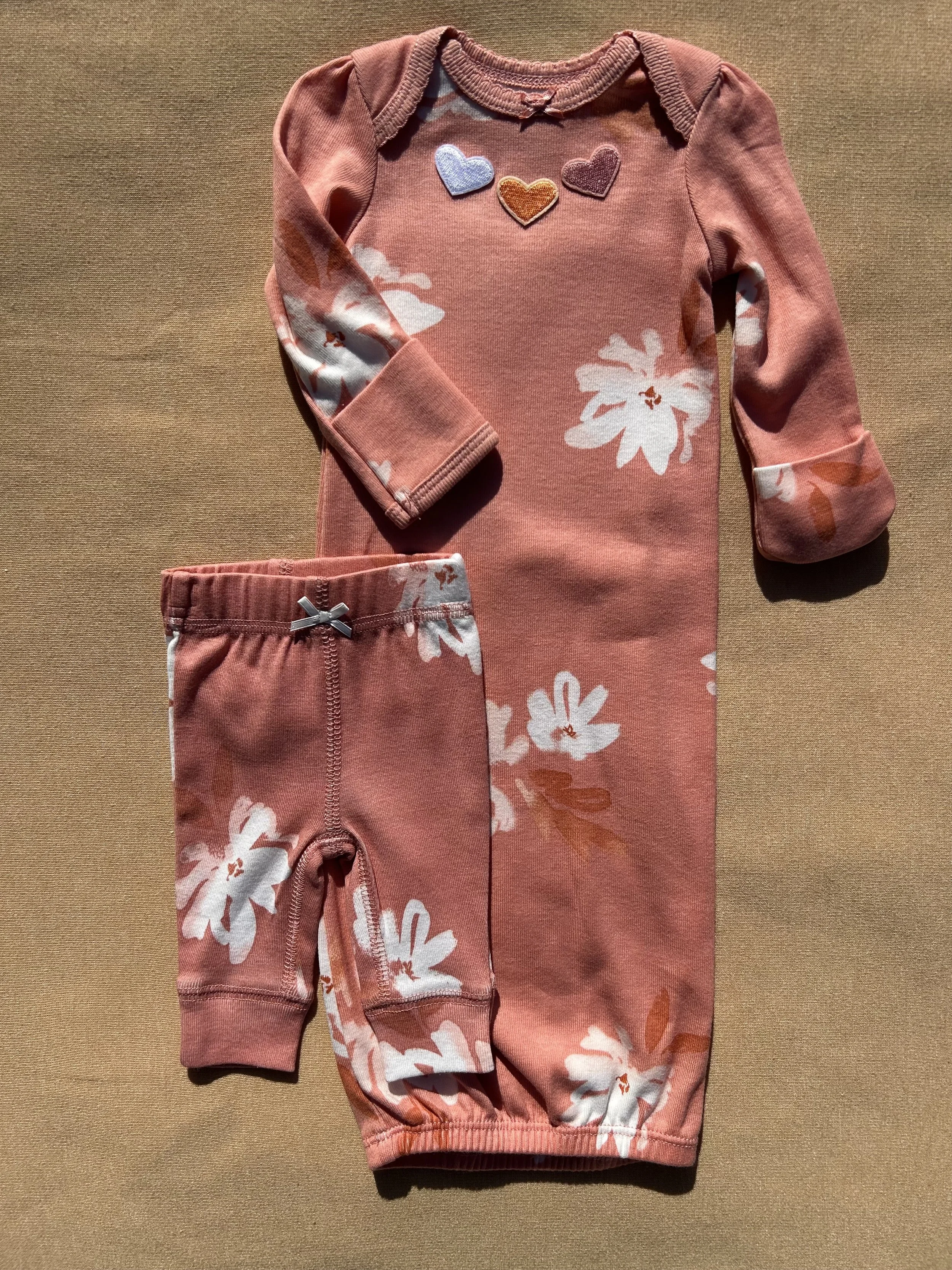 Preemie Pastel Orange Floral Gown Set with Hearts