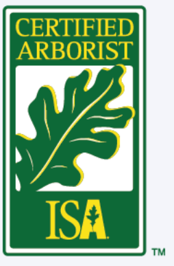 Certified Arborist ISA logo with a green leaf graphic in the center.