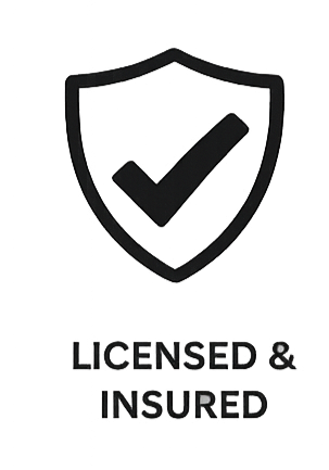 A shield icon with a check mark inside and the words "Licensed & Insured" underneath.