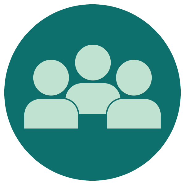 Icon of three people standing close together inside a teal circle.