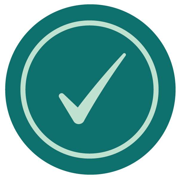 Green circular icon with a checkmark inside.
