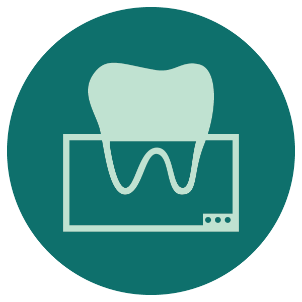 Icon of a tooth with a reflection in a mirror, representing dental examination or dental care.