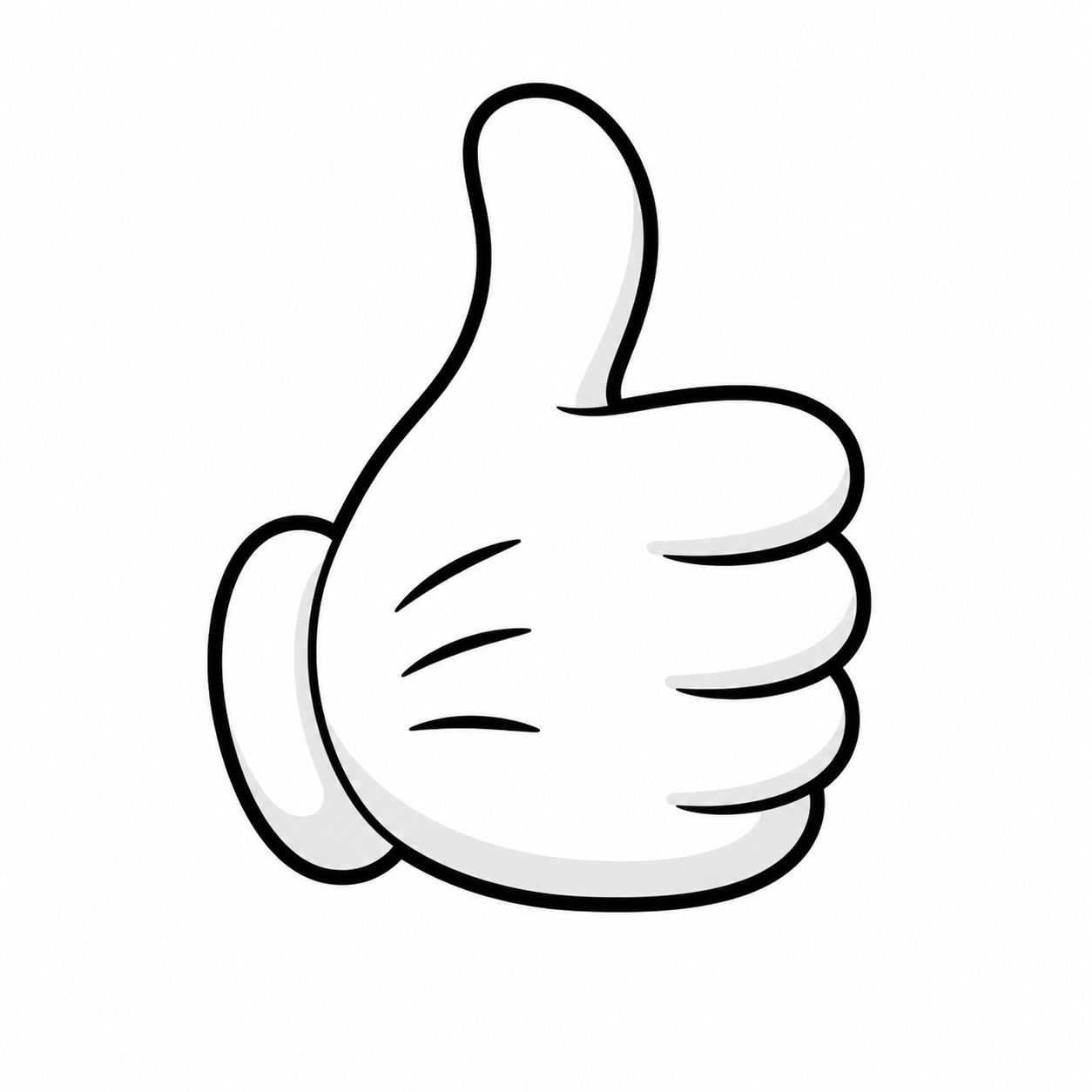Black and white illustration of a thumbs-up hand gesture.
