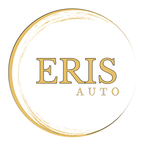 Eris Auto logo with gold circular brushstroke and black background