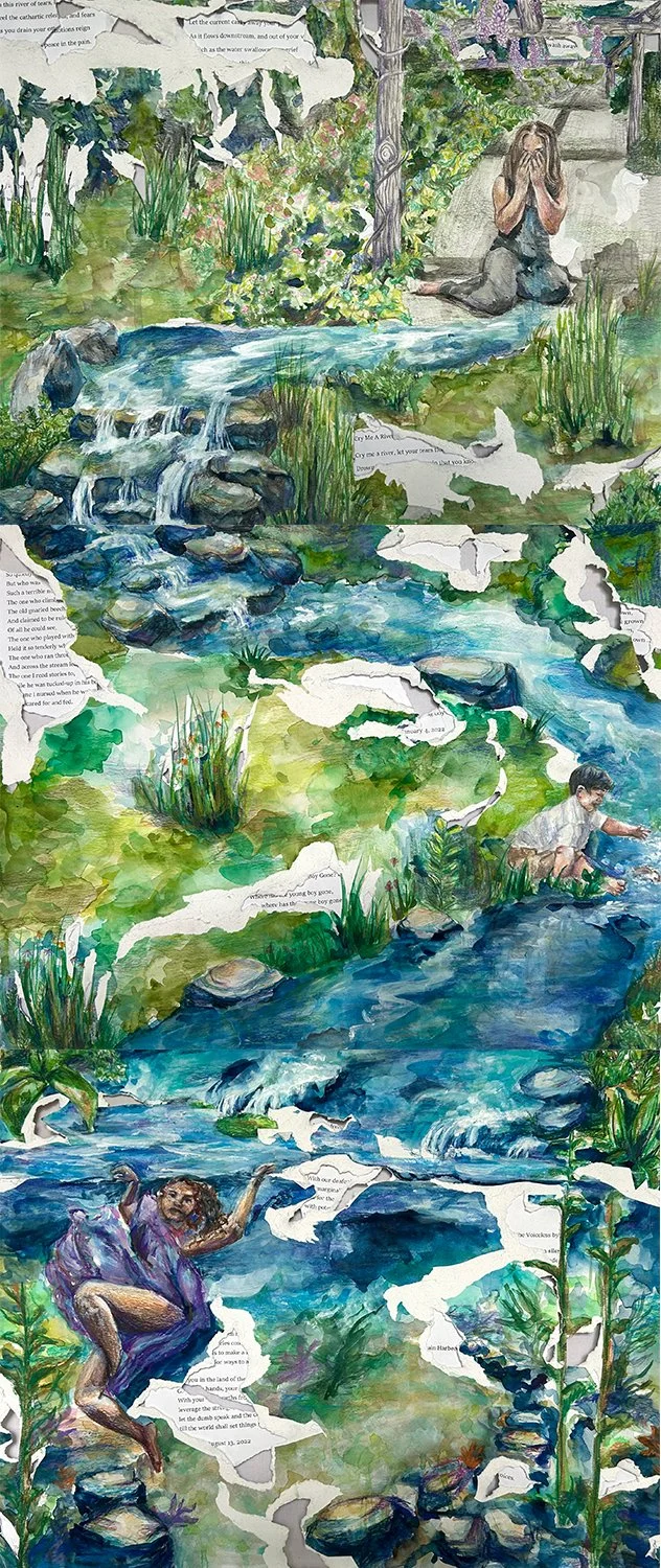 River of Words, 18" x 22" (each artwork), Watercolor and Colored Pencil on Paper, 2024