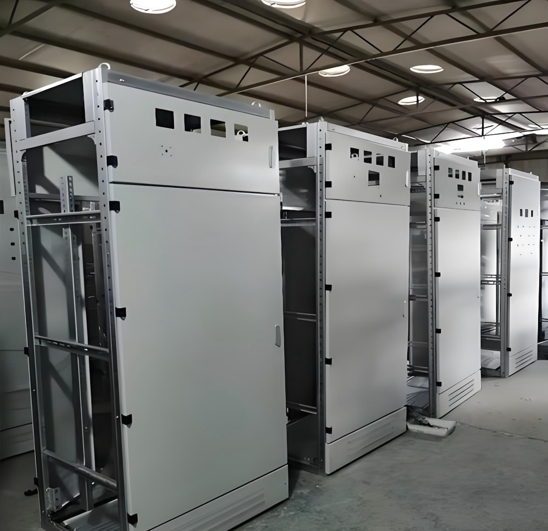 Industrial LV/MV switchgear enclosures and cabinet frames in production, featuring modular sheet-metal structures ready for assembly. Ideal for OEMs and integrators seeking reliable switchgear housings and custom-fabricated cabinet solutions.
