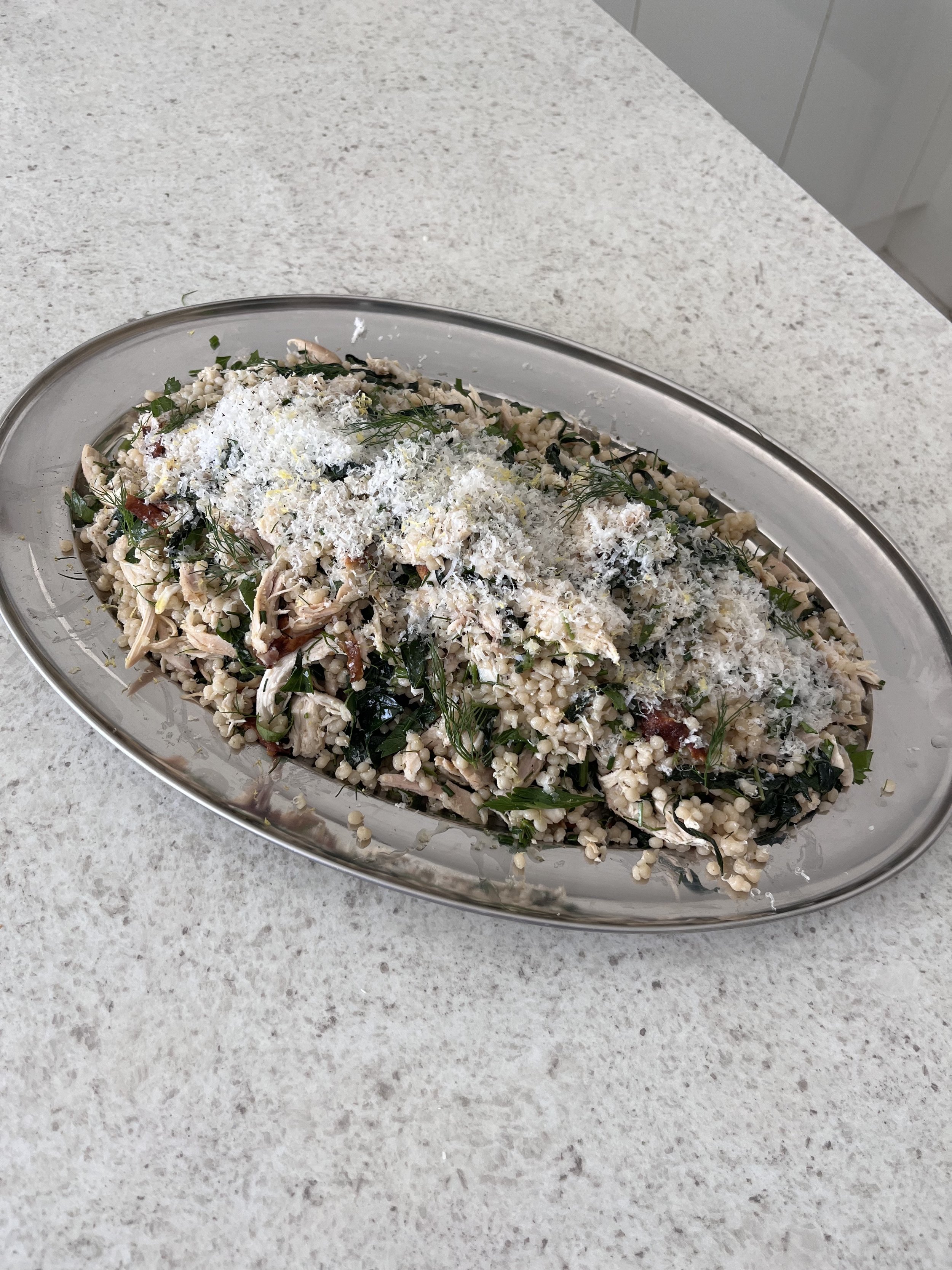 rotisserie chicken couscous with anchovy butter