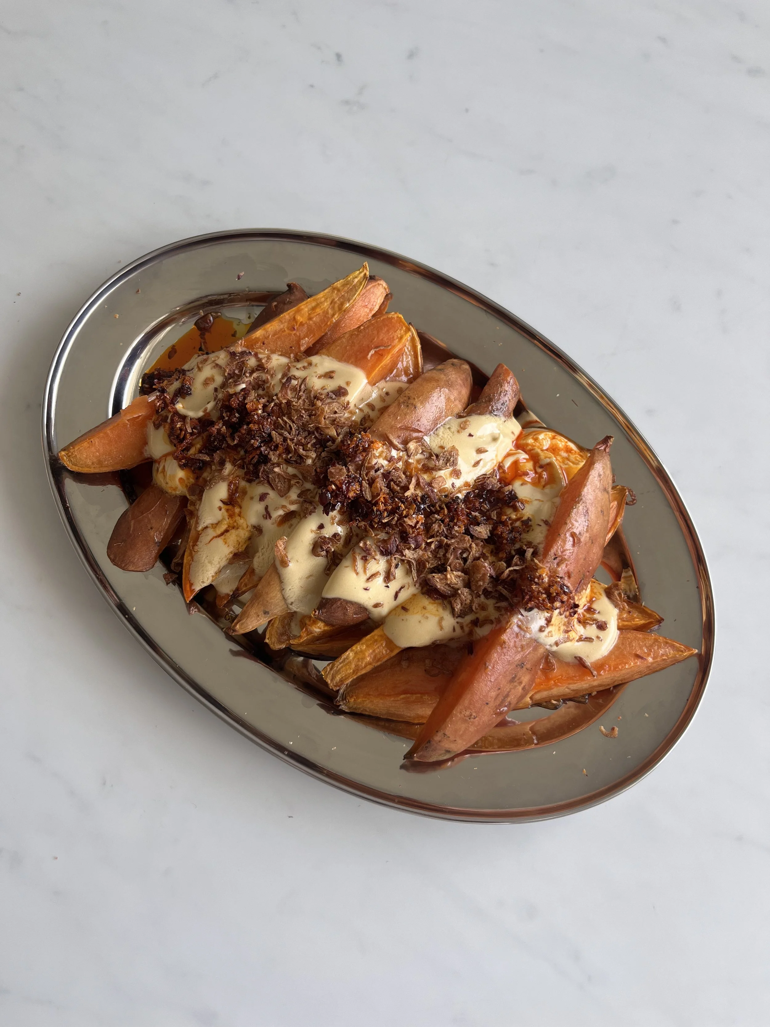 roasted sweet potatoes with whipped tahini butter