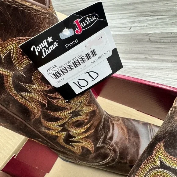 NEW Justin Cowboy Boots – Huck Brown Leather 2551Z – Size 10D