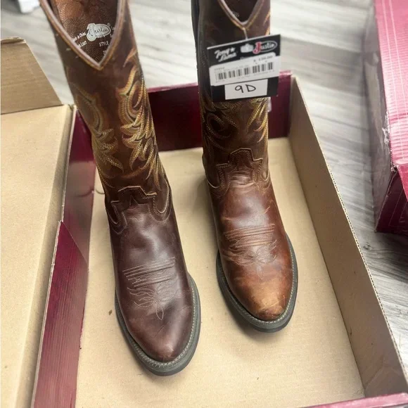 NWT Justin Men’s Western Cowboy Boots – Style 2551 – Brown Leather – Size 9D