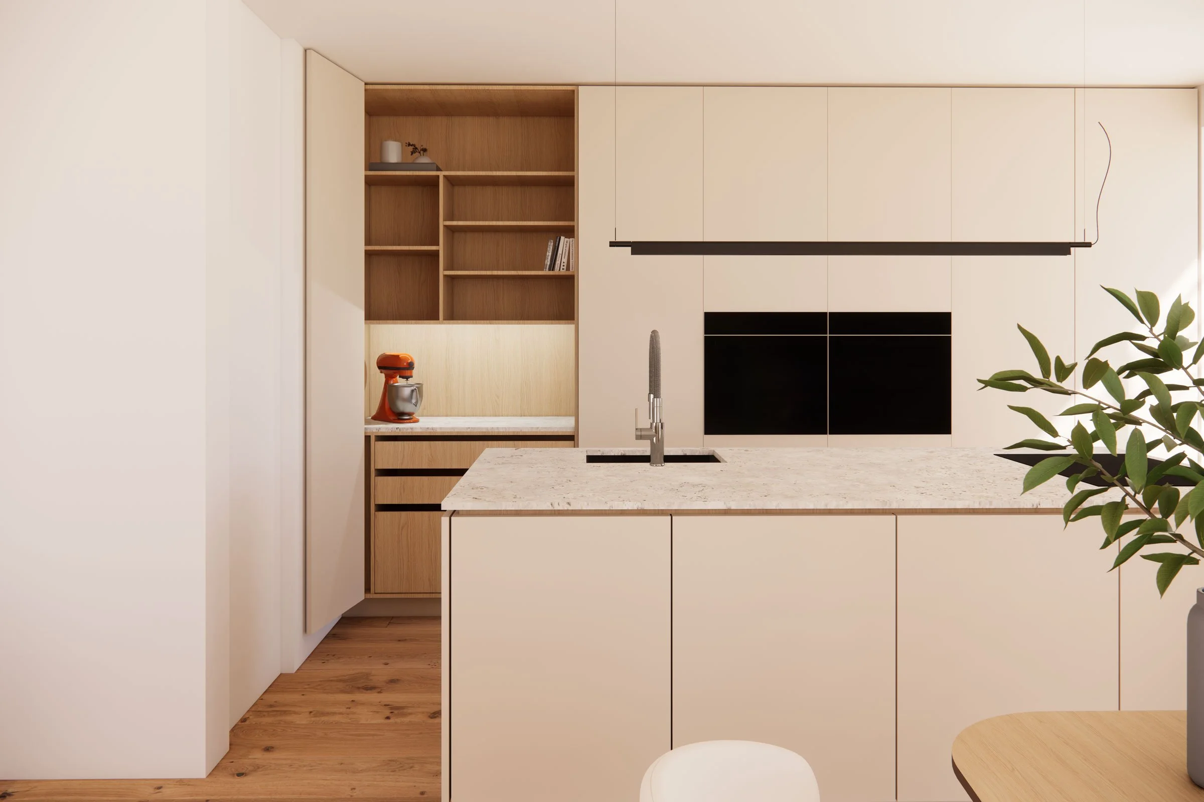 Konstrukcija kuhinje po meri, odprta kuhinja v kuhinji mlinar+mlinar.