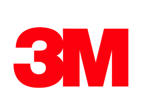 The logo of 3M company with bold red text on a black background.