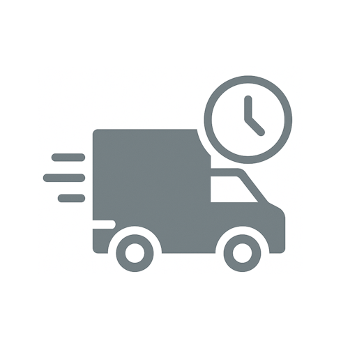 Icon of a delivery truck with a clock, indicating fast or scheduled shipping.
