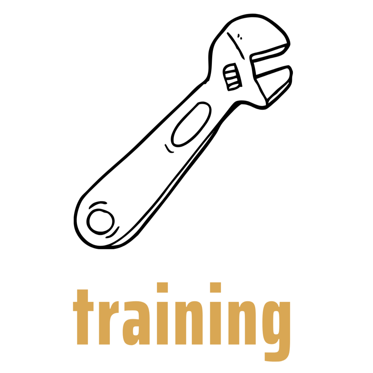 Black silhouette of a dog with a training leash, with the word 'training' in large brown letters underneath.