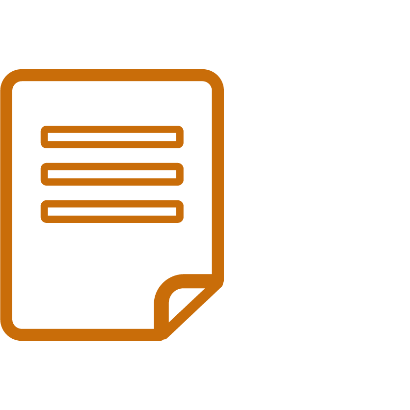 Outline icon of a document with three horizontal lines representing text.