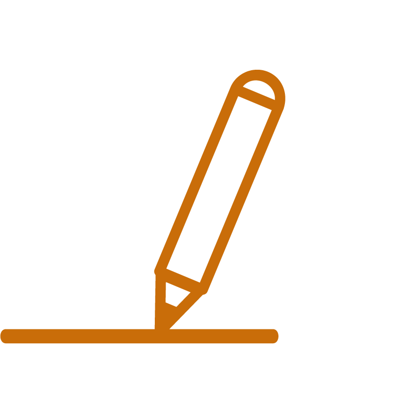Simple icon of a brown marker drawing a line on a surface.