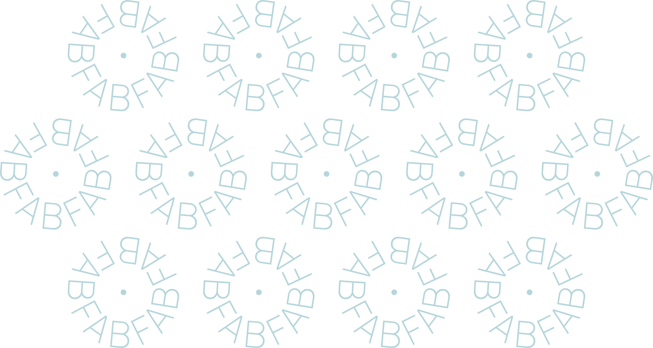 Pattern of circles made of the repeated word 'FAB' and 'FAB' inside each circle in a circular pattern, on a black background.