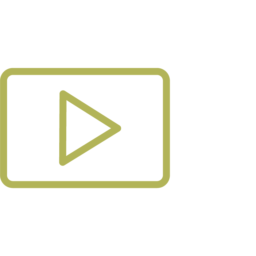 Outline of a green video player icon with a play button in the center, labeled 'Video' in black above.