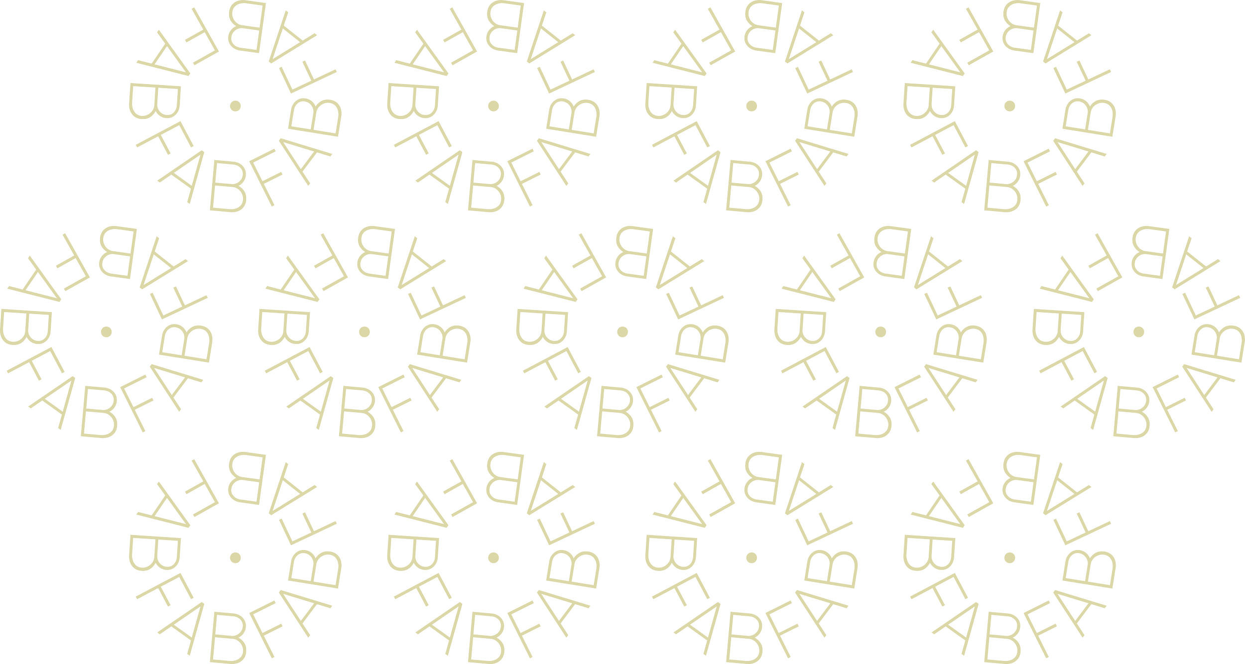 Pattern of circular arrangements of the text 'FAB' on a black background, with each circle containing the letters 'FAB' in a repeated circular pattern, separated by a dot.