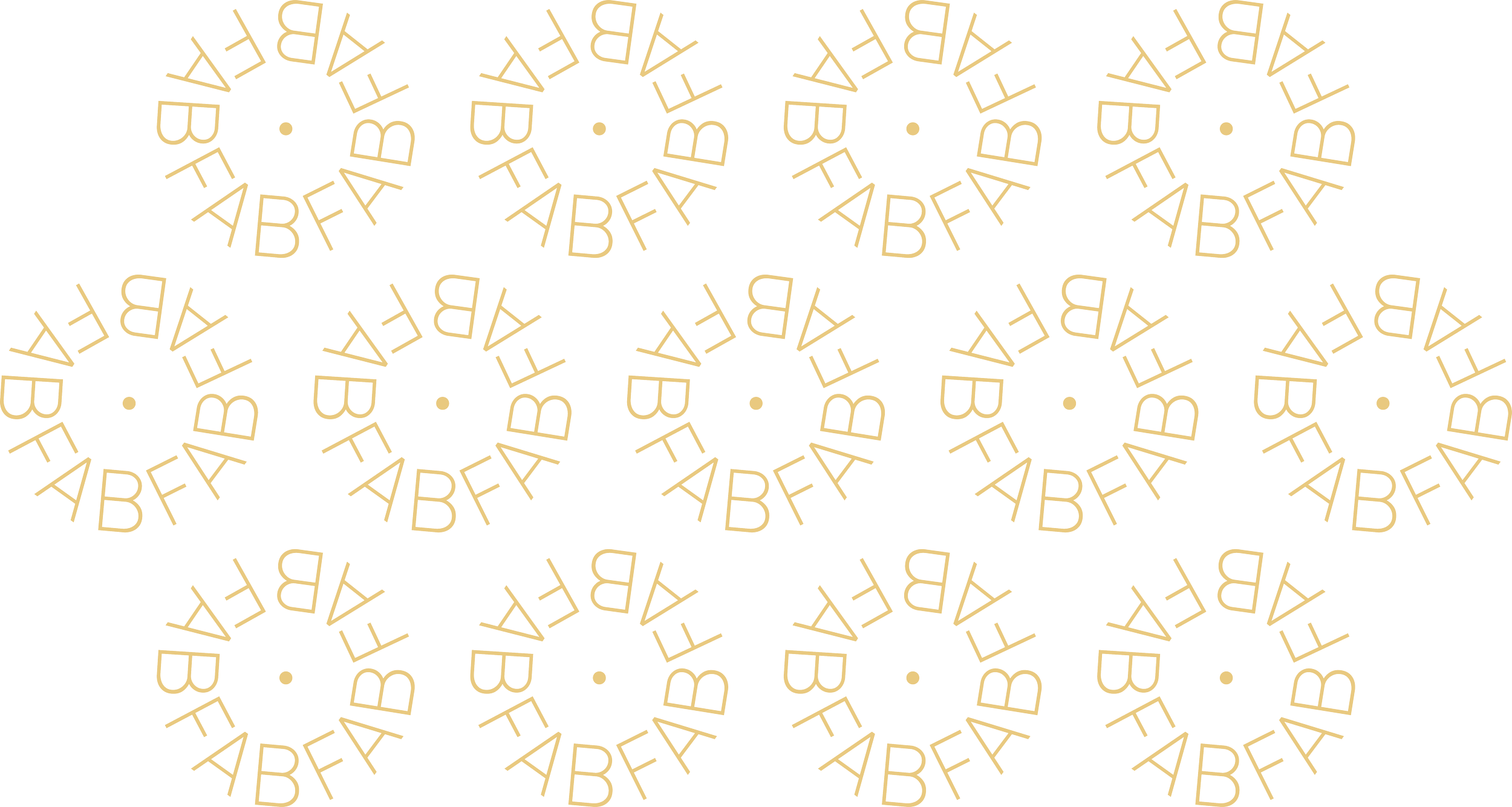 Repeating pattern of the letters 'FBFA' arranged in a circular design with a dot in the center of each circle on a black background.