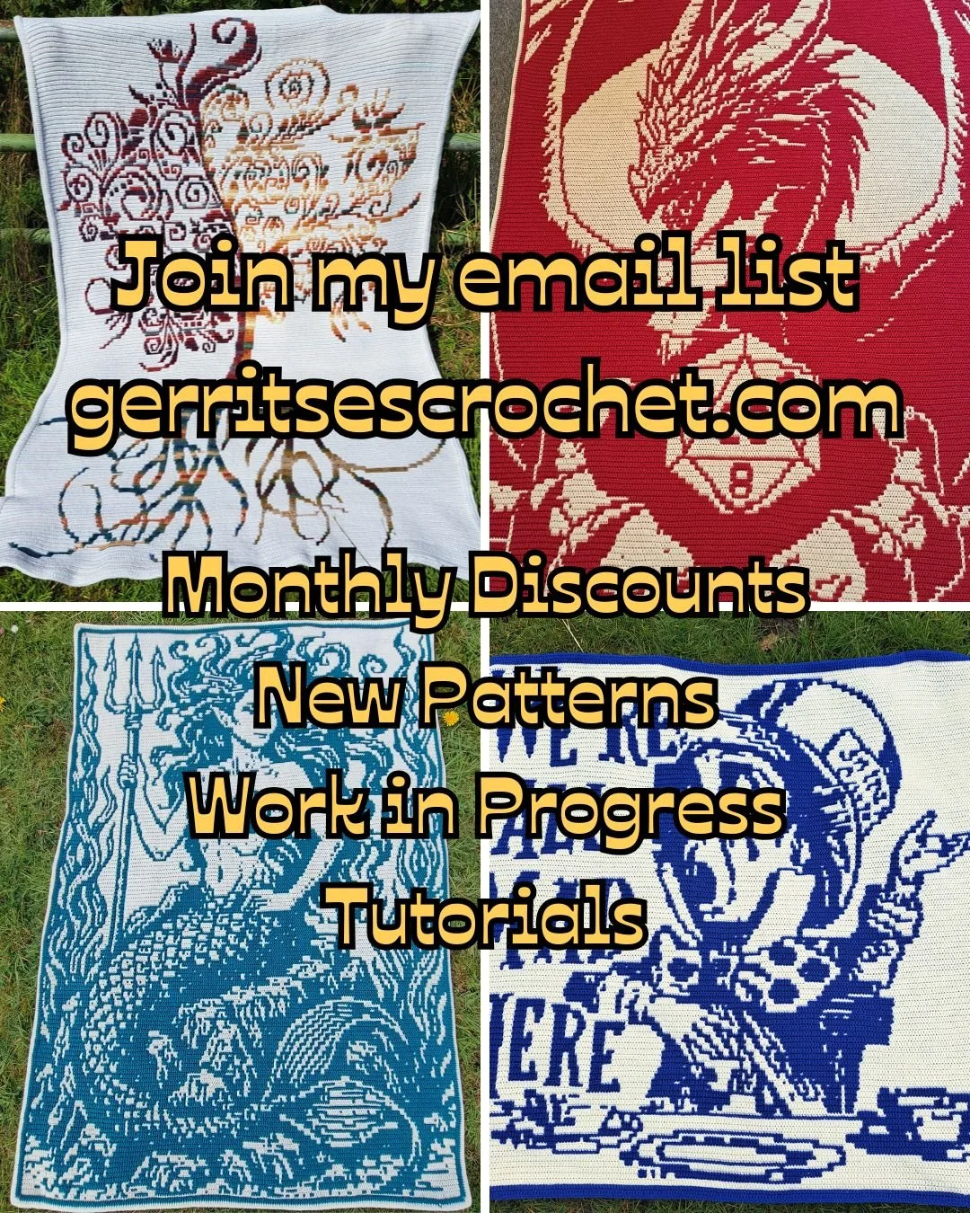 📧Subscribe to my email list!!!📧 
🌟40% discount on one pattern every month for subscribers!🌟
Head over to my website at gerritsescrochet.com and each month you'll receive a code for a discount on one of my patterns as well as updates on patterns, 