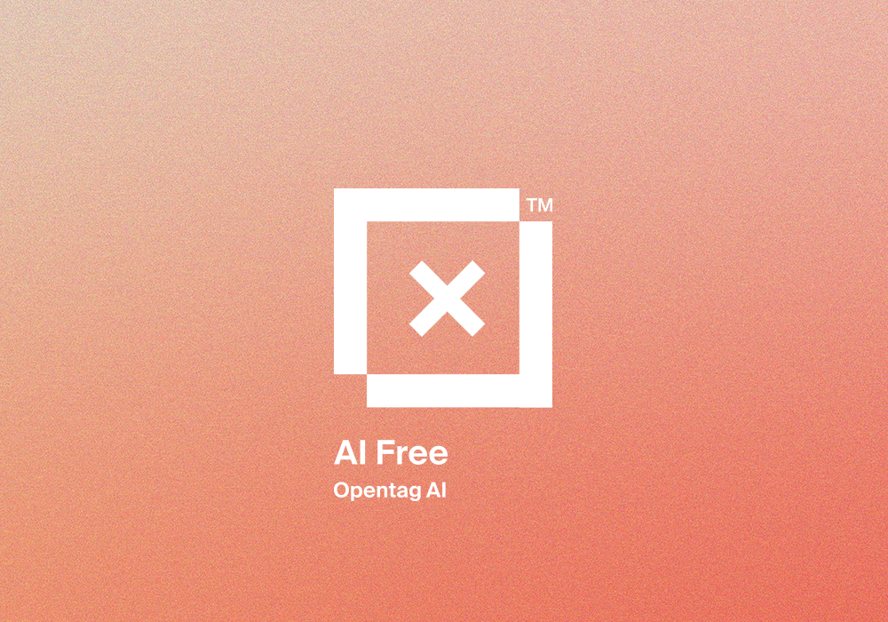Logo for AI Free by Opentag AI on an orange-pink gradient background.