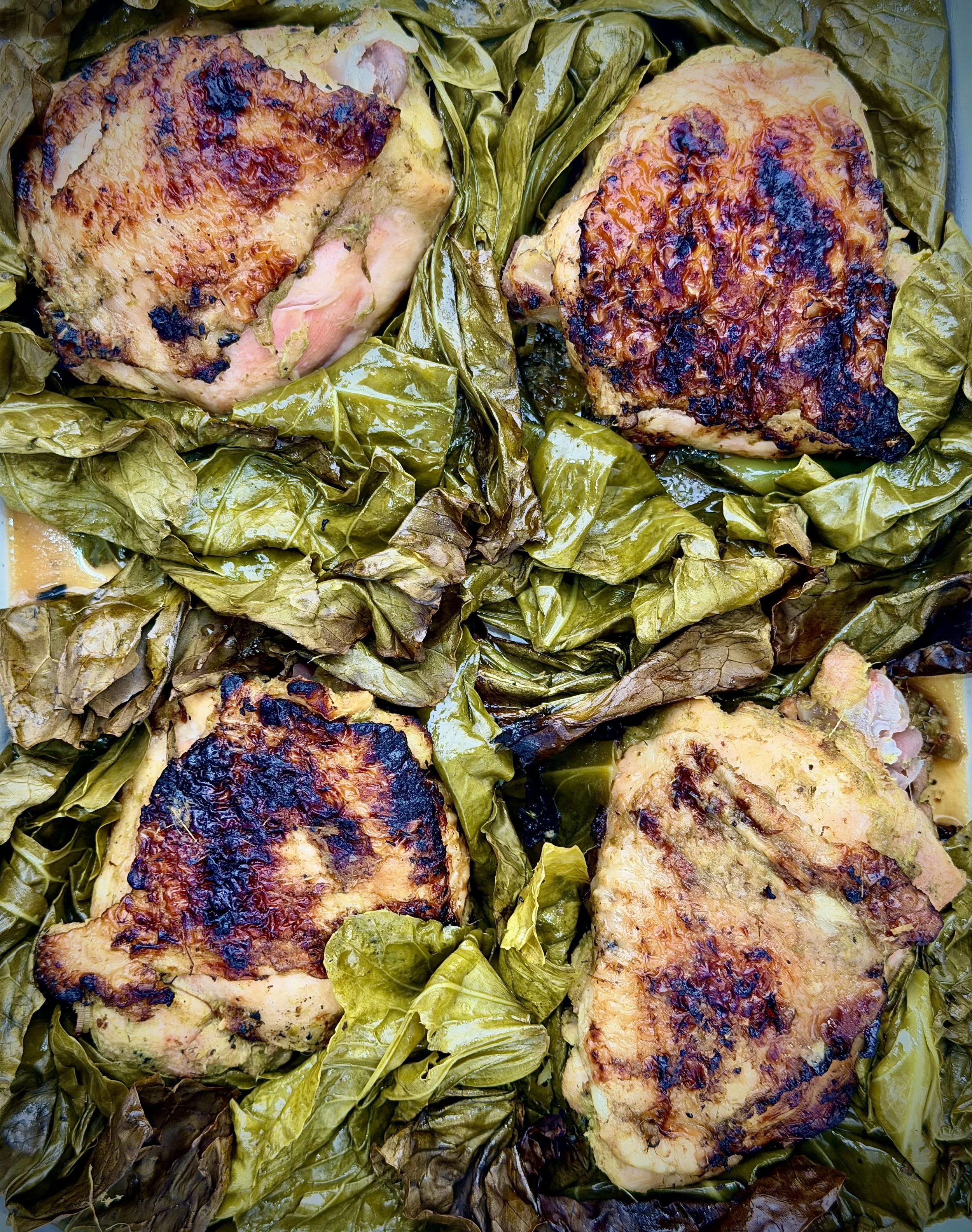 Coconut chicken wrapped in spring greens