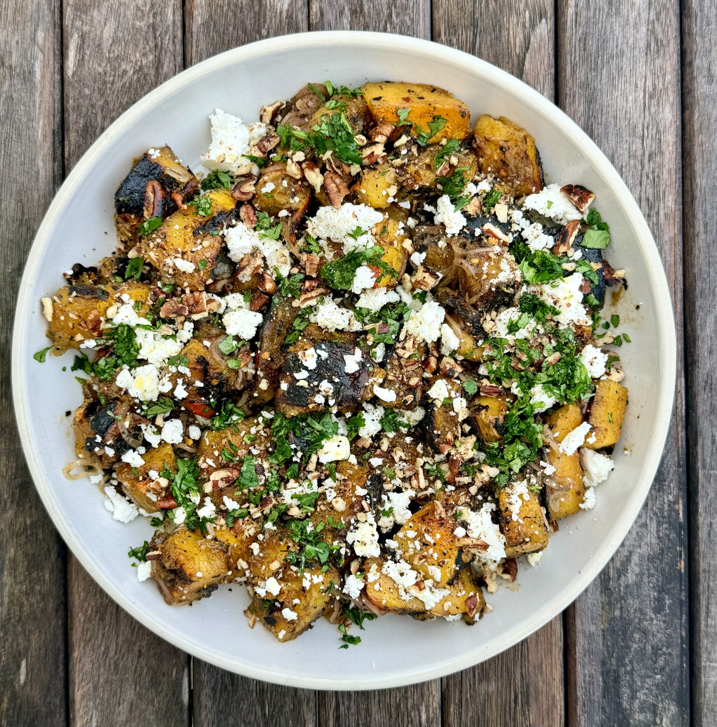 Roast pumpkin, feta, pickled shallot, pecans, smoked pineapple vinegar