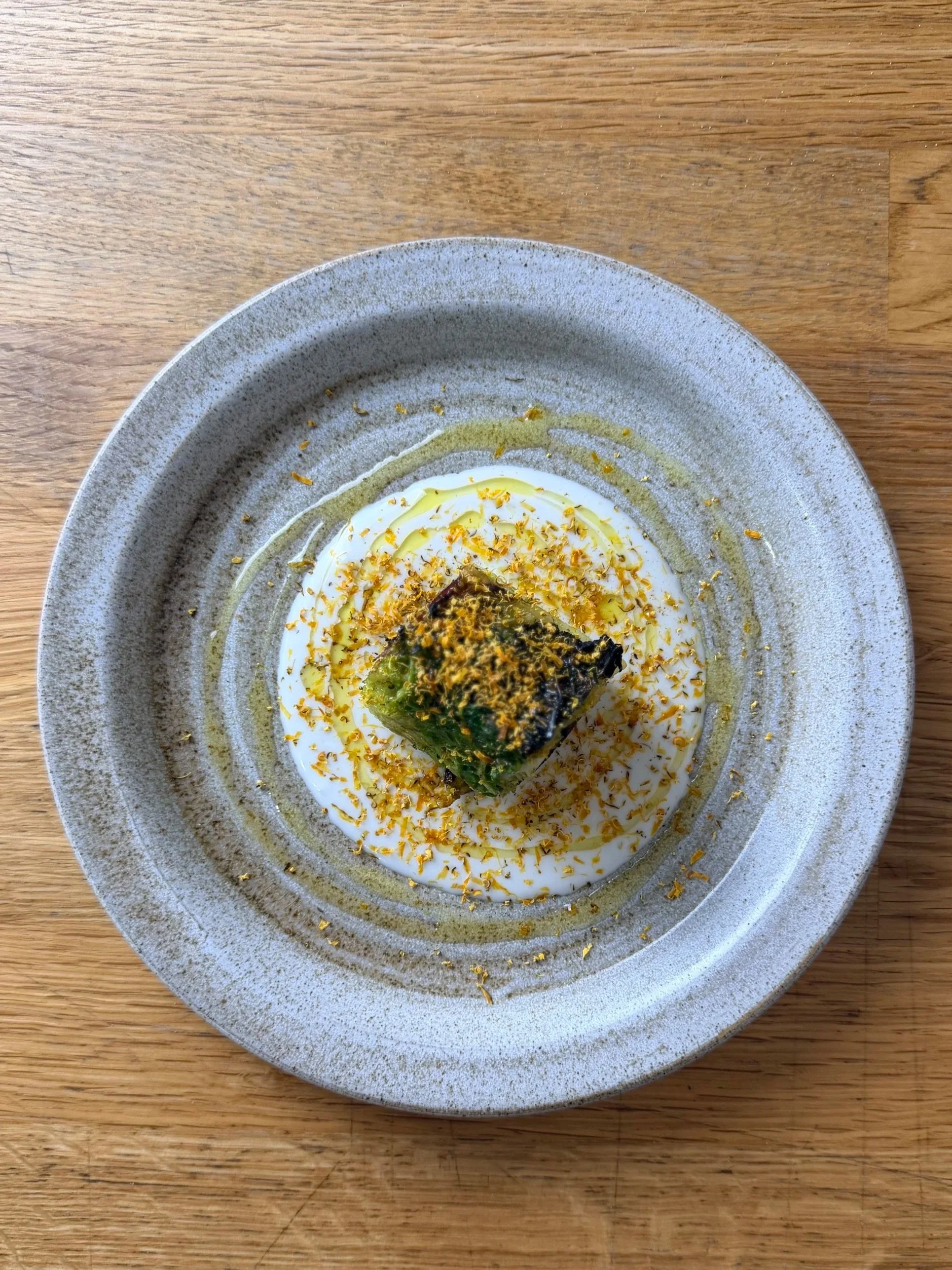 Spiced Soy-Braised Herdwick Lamb Neck, Cabbage Leaf, Salted Coconut Cream, Pumpkin-Bushi