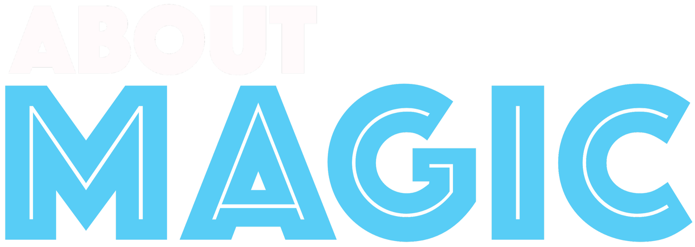 Text reading 'ABOUT MAGIC' with 'ABOUT' in white and 'MAGIC' in blue on a black background.