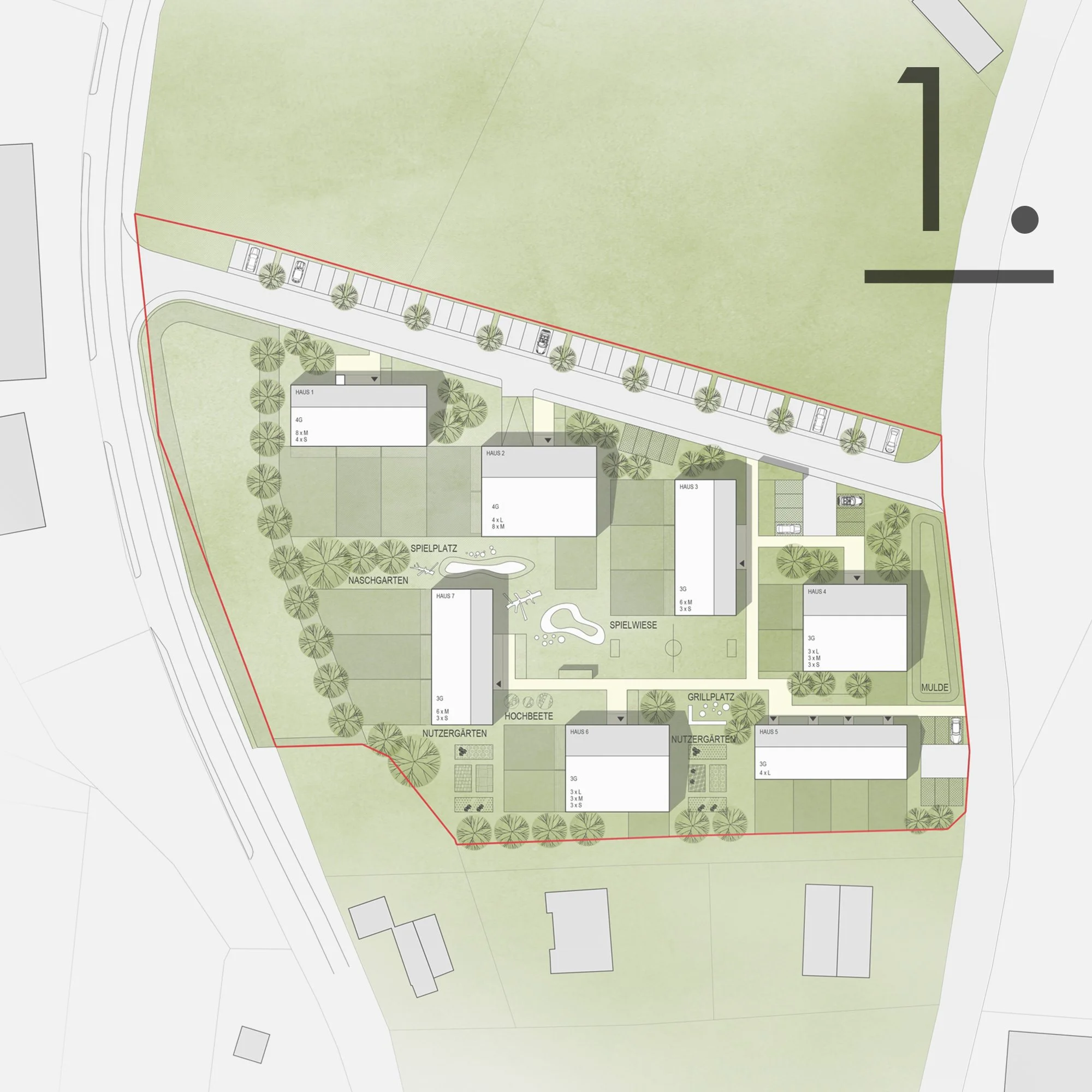 Wohnanlage Gratwein, am Grünanger
Gratwein-Straßengel · 63 Apartments · Timber-Hybrid Construction · Competition 1st Prize · 