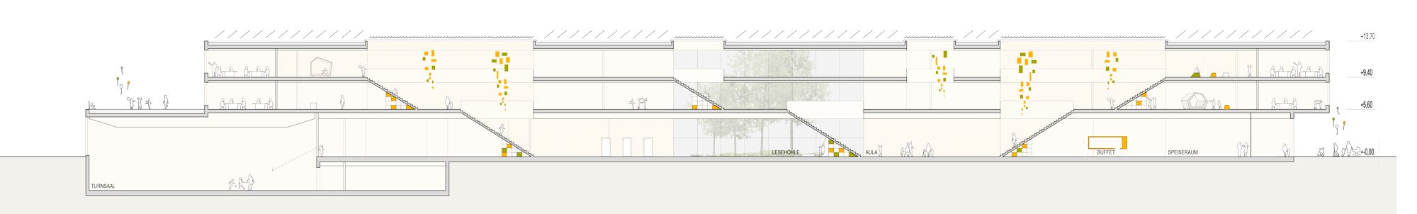 Longitudinal section through courtyards and seating stairs