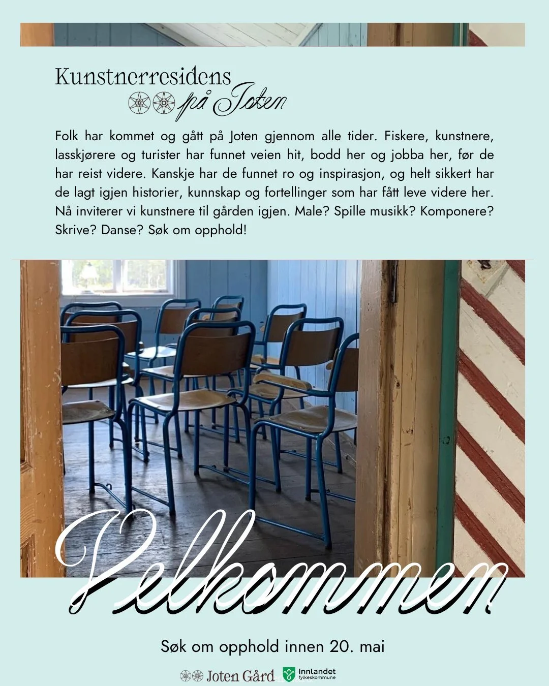Dette ser vi veldig fram til og h&aring;per p&aring; bes&oslash;k p&aring; gard&acute;n denne sommeren! Er du, eller kjenner du en musiker, komponist, forfatter, maler eller en eller annen kunstner som kunne tenke seg et arbeidsopphold hos oss? Tips 