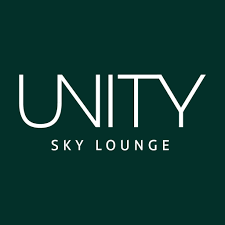 Logo for Unity Sky Lounge with white text on a dark green background.