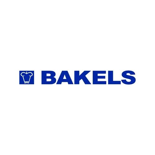 Logo with a blue icon of a chef's hat and the word "BAKELS" in bold blue letters.