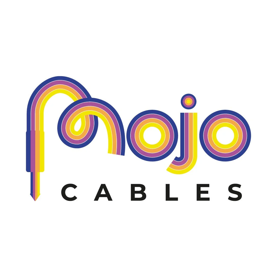 Colorful logo with the words 'Najo Cables', featuring a rainbow-style design with vibrant yellow, purple, and pink stripes.