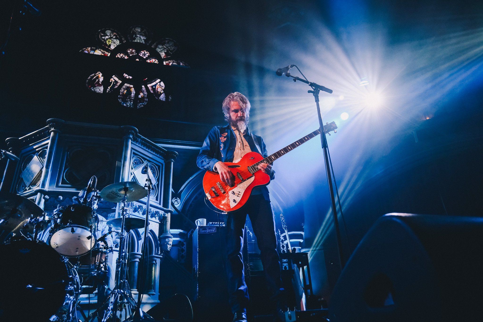 Dave Landreth of The Bros Landreth performing live on bass at Union Chapel, London