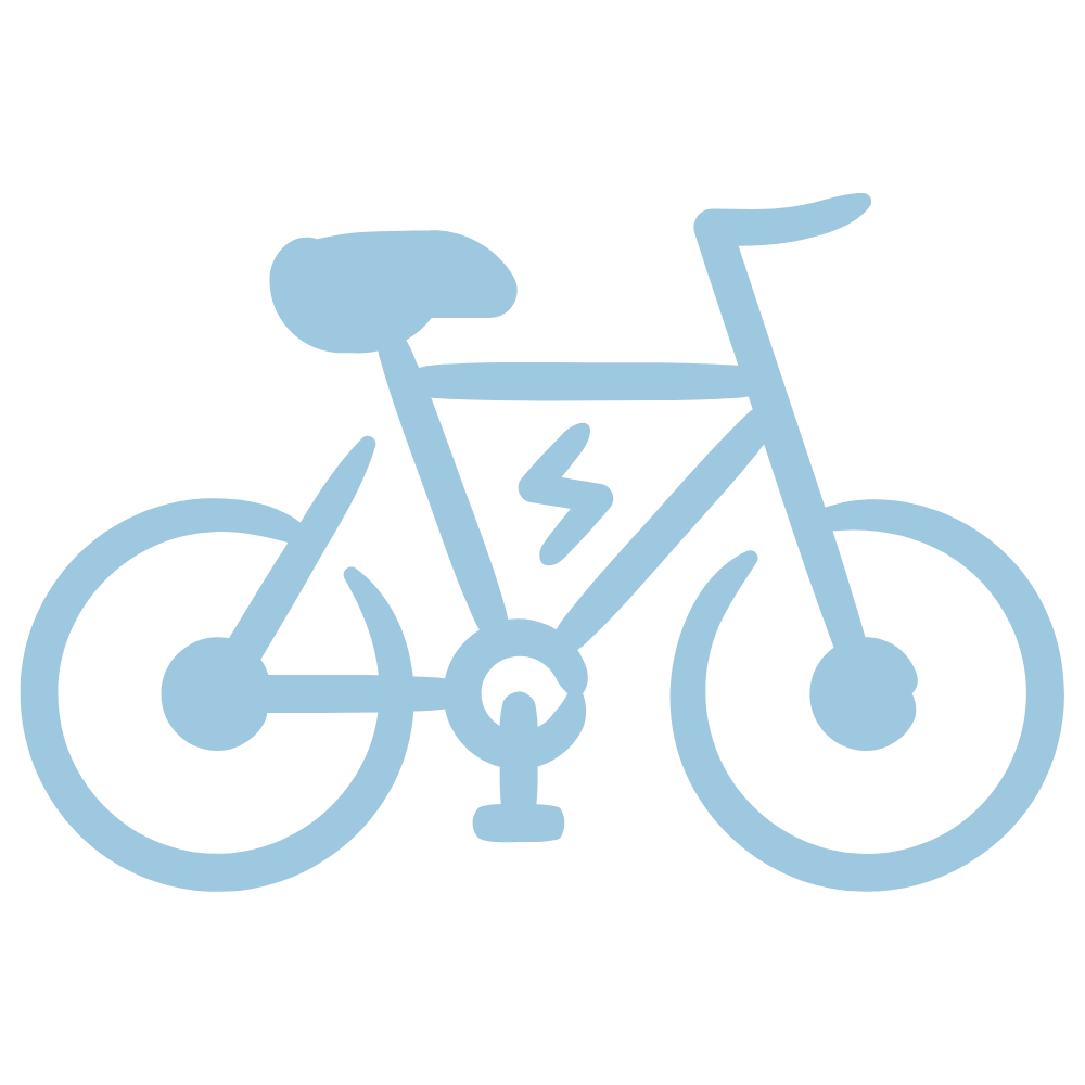 Icône d'un vélo de couleur bleue sur fond noir.