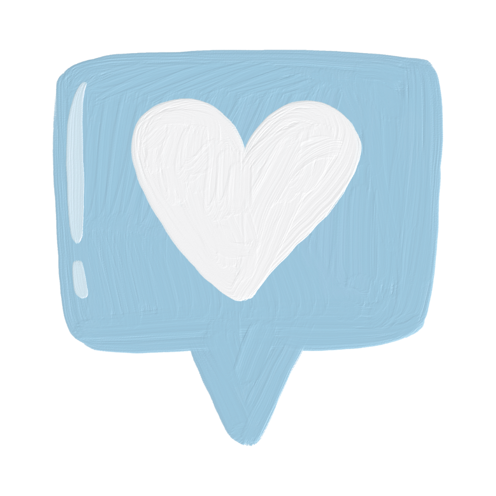 Une bulle de dialogue bleue avec un cœur blanc dessiné au centre.