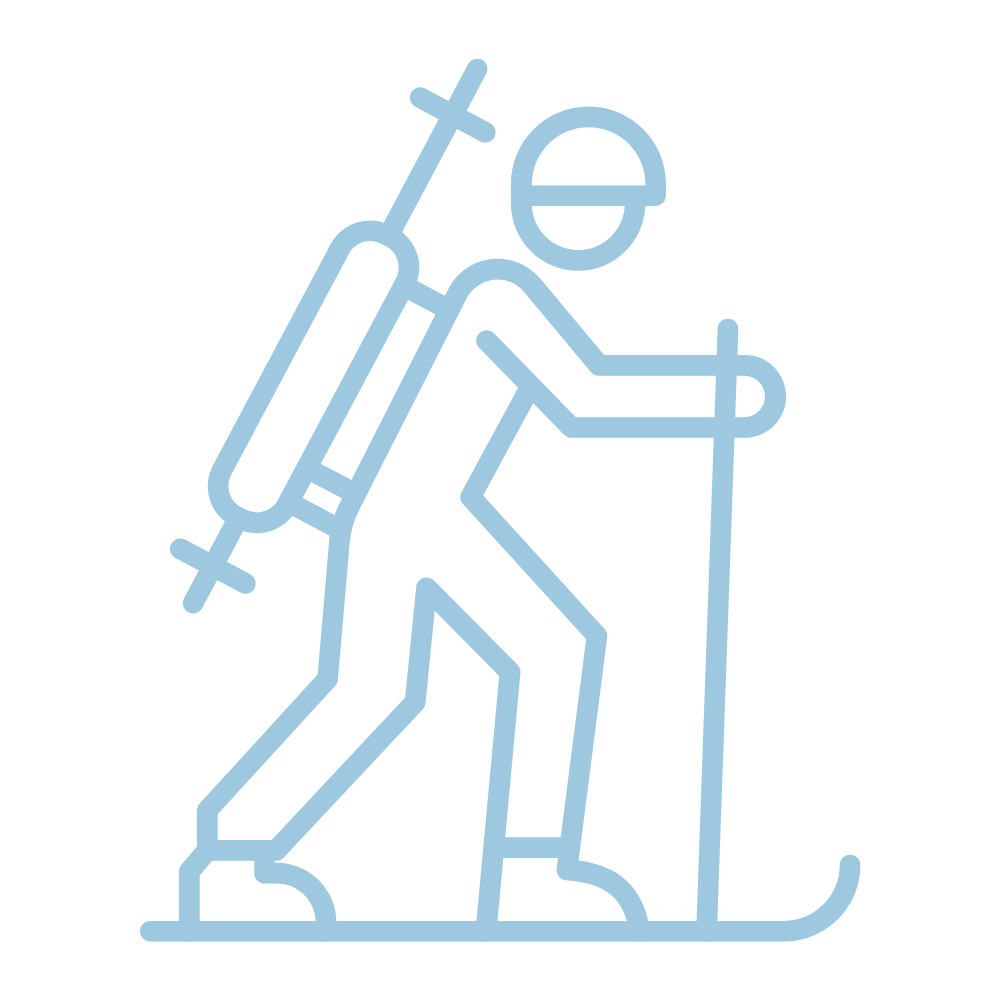 Icône d'une personne portant un casque, utilisant des skis et une bouteille d'oxygène.